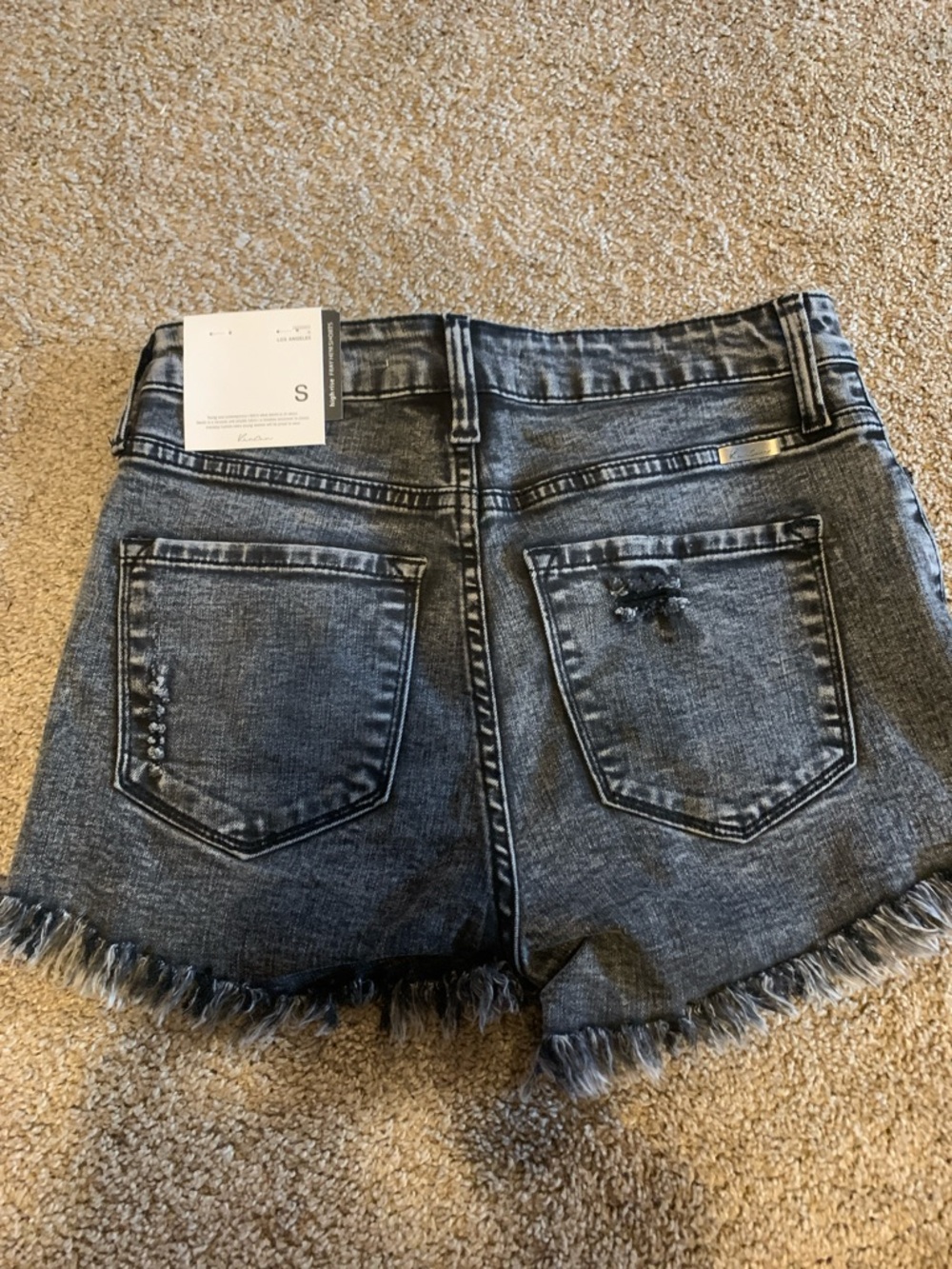 KanCan Frayed Hem High-Waist Distressed Denim Shorts - Black - Picture 3 of 4